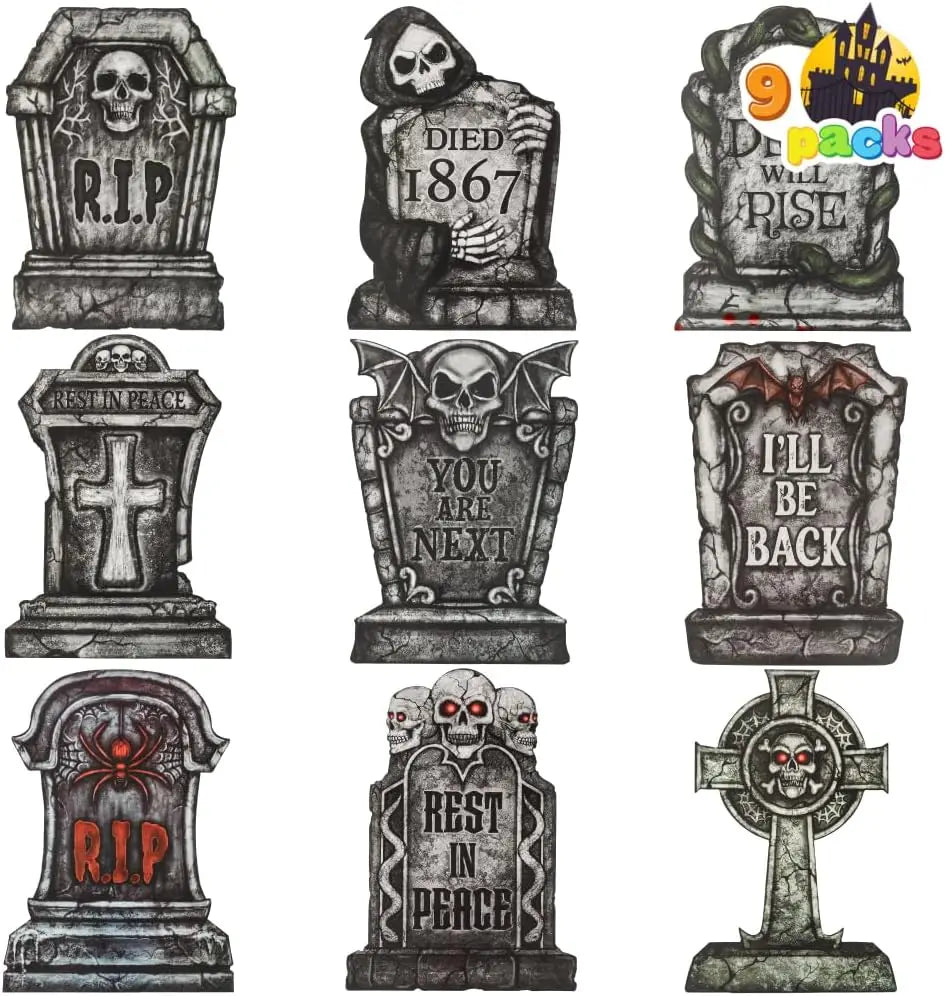 9-Pack Tombstone Halloween Decorations with Metal Stakes
