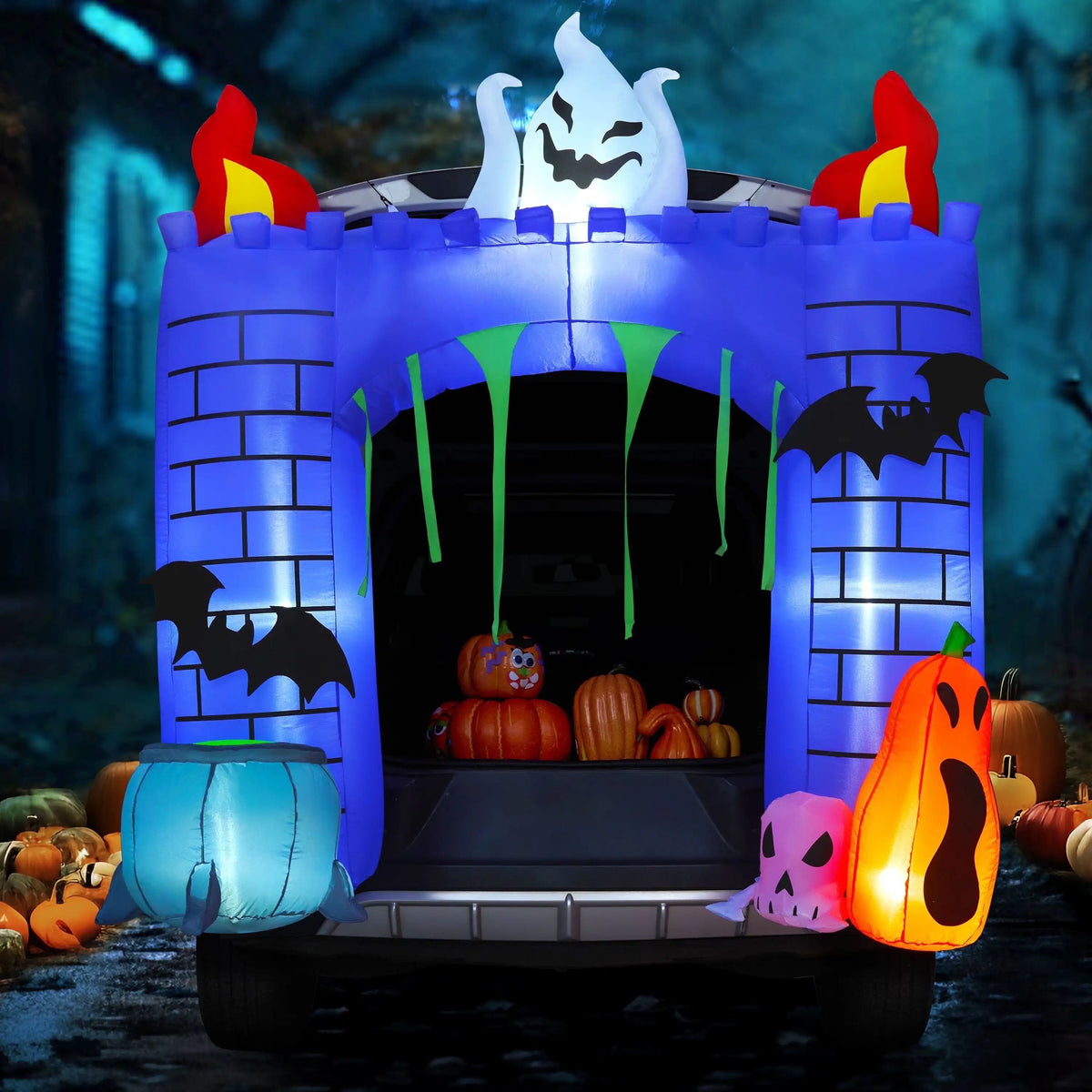 6 Ft Haunted Castle Halloween Inflatable with Ghost and Pumpkin