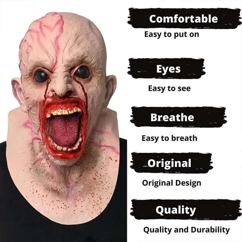 Zombie Full Face Halloween Mask, Bloody Open Mouth