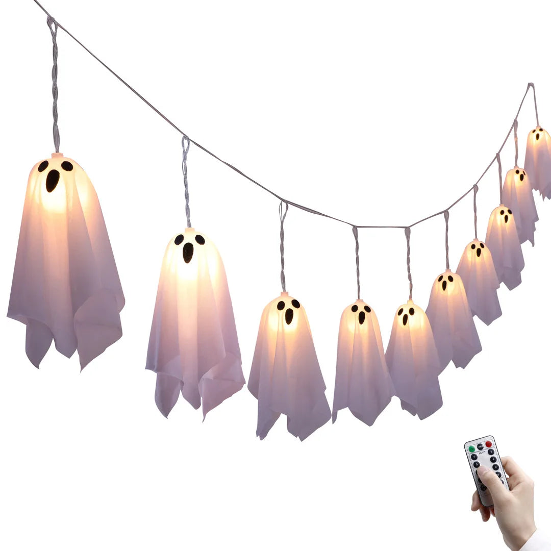 10-Pack Solar Hanging Ghost Halloween Lights