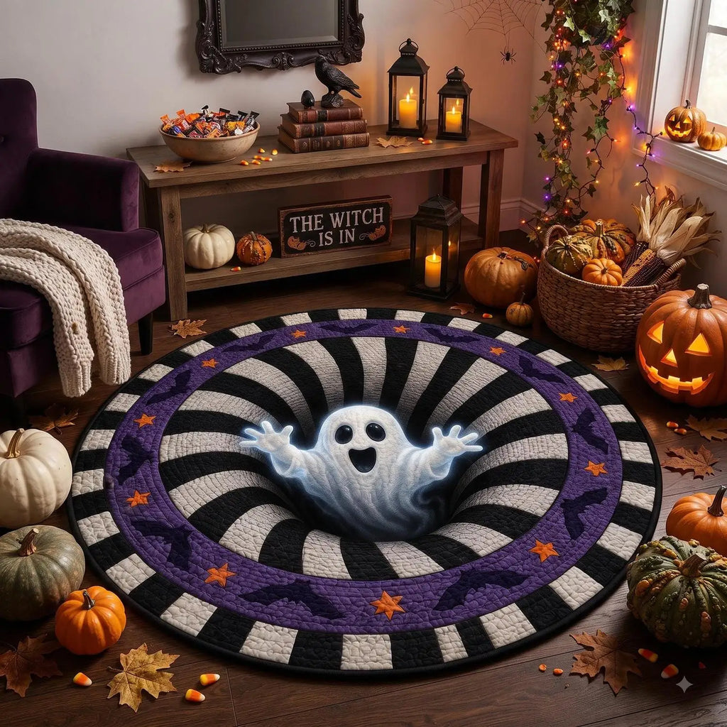 Ghost Halloween Round Welcome Mat, US Stock