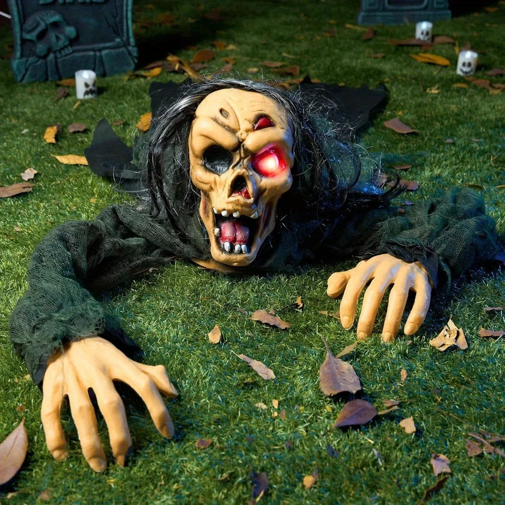 Zombie Groundbreaker Halloween Prop with Sound and Glowing Eyes, US Stock