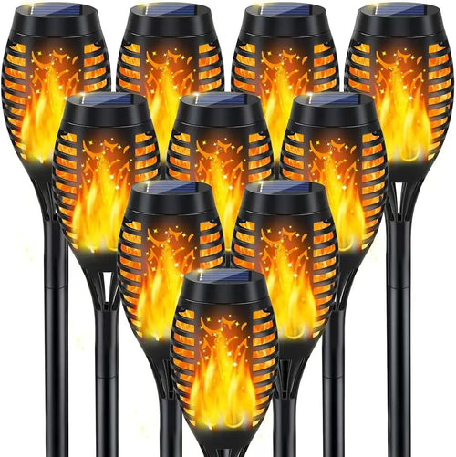 10-Pack Solar Flame Torch Lights, Halloween Pathway Decor
