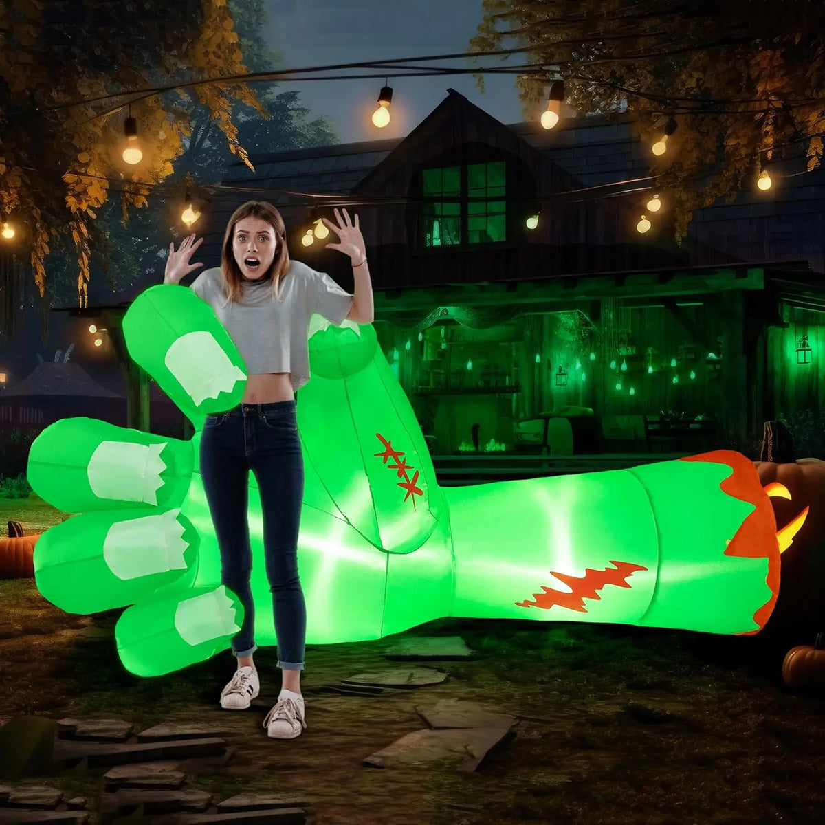 9 Ft Giant Zombie Arm Halloween Inflatable with LED