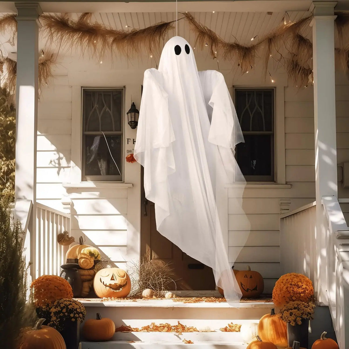 47 In Hanging Ghost Halloween Decoration with White LED, US Stock