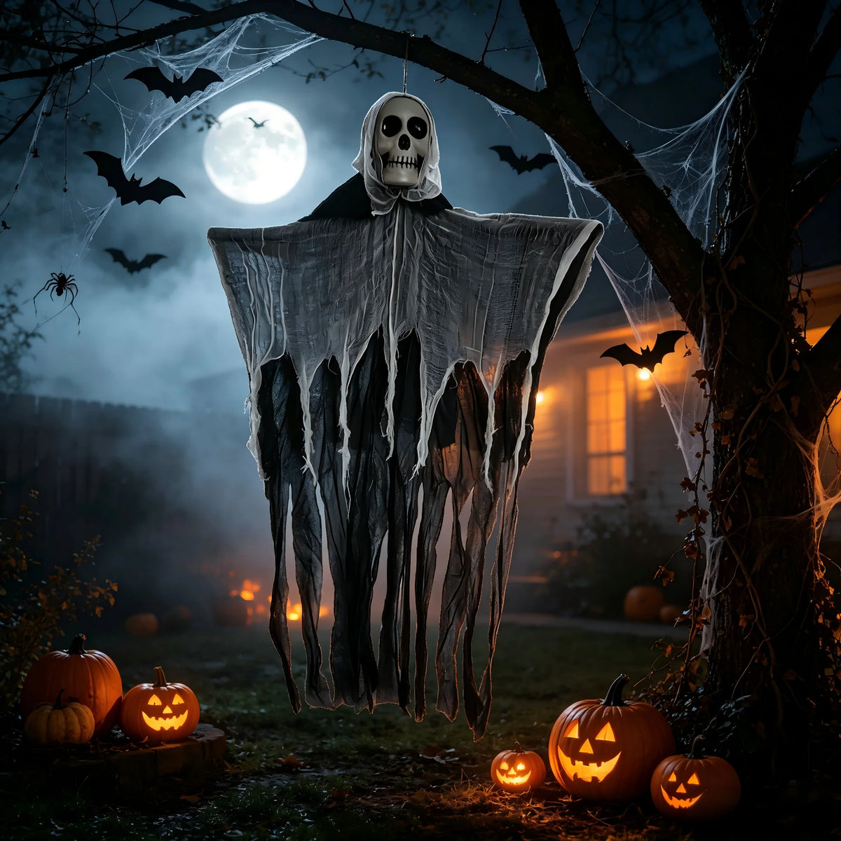 2-Pack Hanging Skull Ghost Halloween Decoration