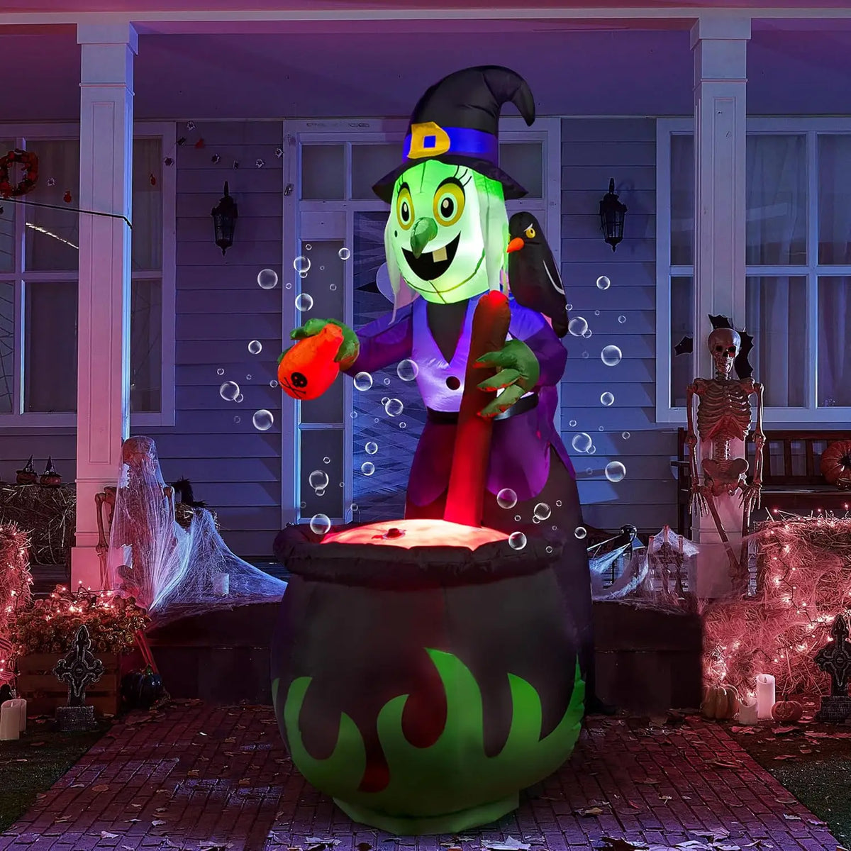 6 Ft Witch and Cauldron Halloween Inflatable with Light