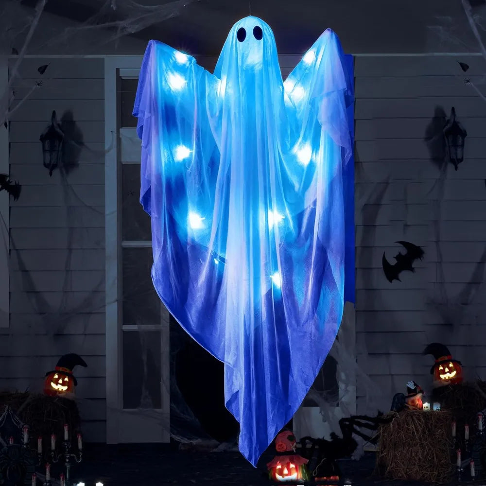 47 In Hanging White Ghost Halloween Decoration with Blue LED