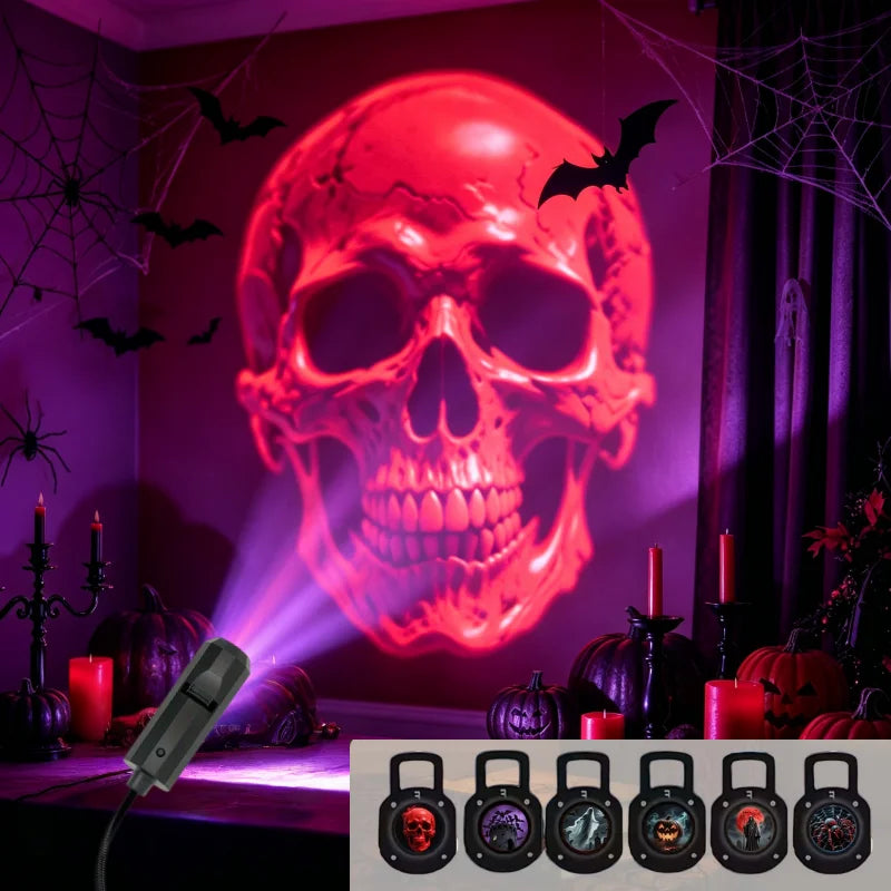 Halloween projector USB LED light casting ghost, bat and spider patterns